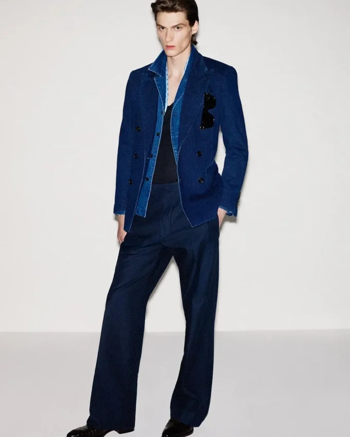 Indigo-Jacke mit Fischgrätenmuster Indigo-Jacke mit Fischgrätenmuster