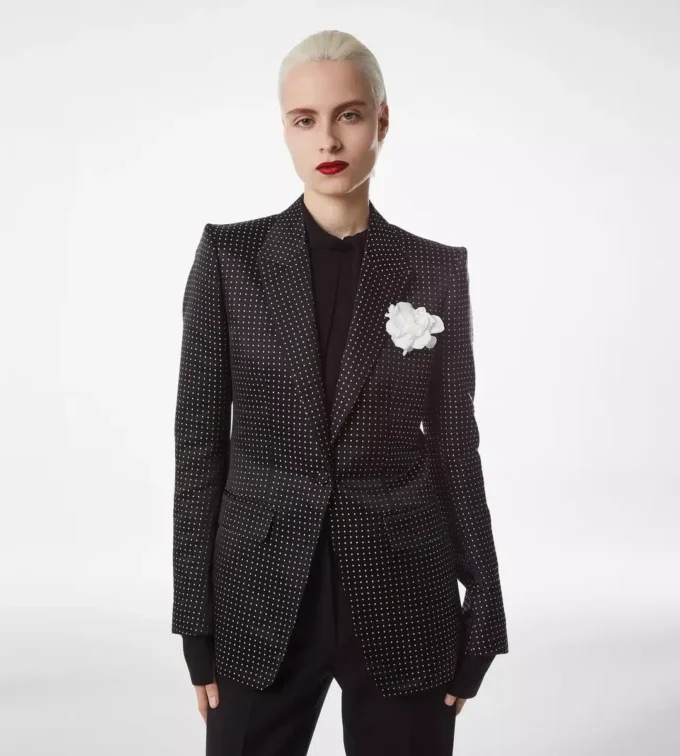 Jacquard-Polka-Dot-Duchesse-Einreiherjacke