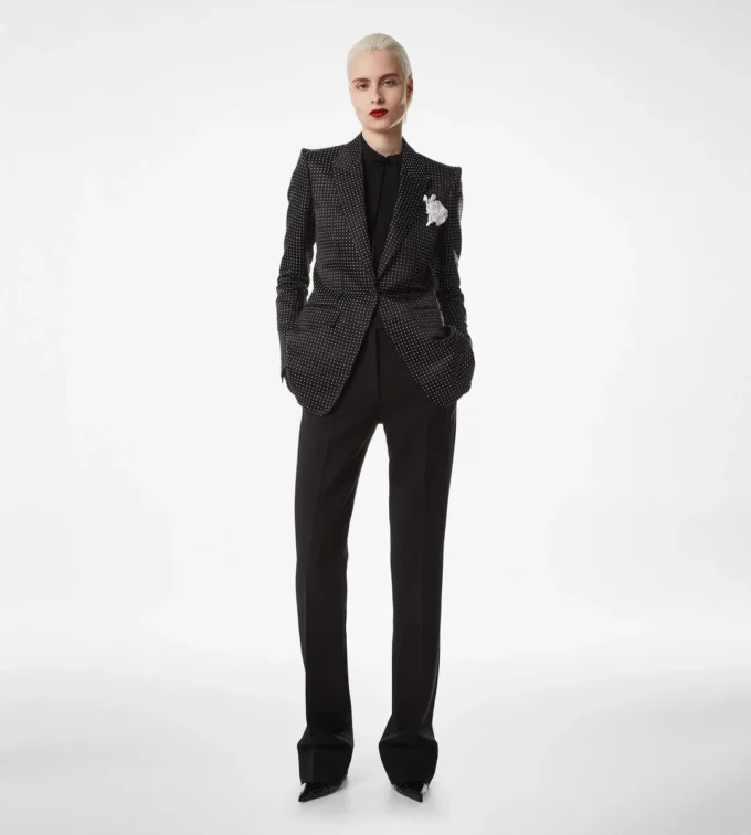 Jacquard-Polka-Dot-Duchesse-Einreiherjacke