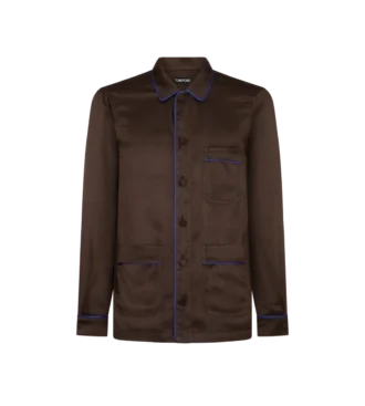 Jacquard-Pyjamahemd mit Mikropunkt-Paspelierung