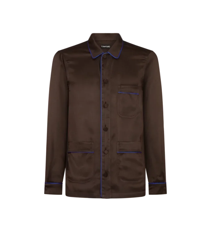 Jacquard-Pyjamahemd mit Mikropunkt-Paspelierung Jacquard-Pyjamahemd mit Mikropunkt-Paspelierung
