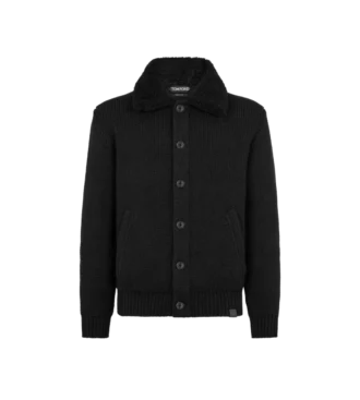 Kaschmir-Strickjacke mit Lammfellkragen
