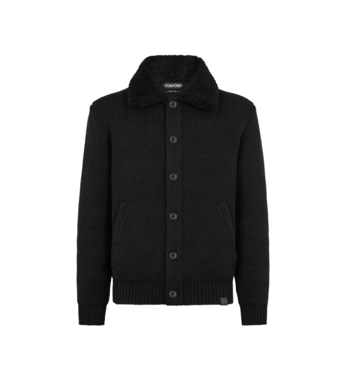 Kaschmir-Strickjacke mit Lammfellkragen Kaschmir-Strickjacke mit Lammfellkragen