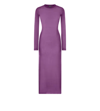 Knielanges Seidenkleid mit Rundhalsausschnitt