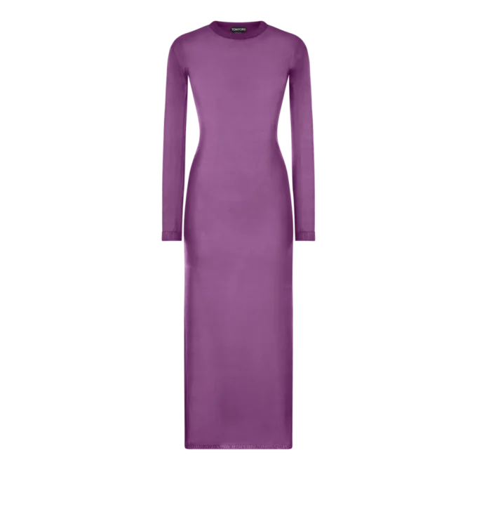 Knielanges Seidenkleid mit Rundhalsausschnitt