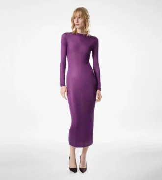 Knielanges Seidenkleid mit Rundhalsausschnitt