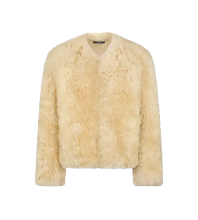 Kragenlose Shearling-Jacke Kragenlose Shearling-Jacke