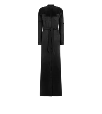 Langes Militärkleid mit Gürtel und Polka-Dot-Jacquardmuster