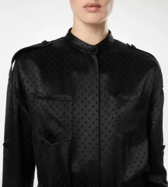 Langes Militärkleid mit Gürtel und Polka-Dot-Jacquardmuster