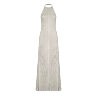 Langes Neckholder-Kleid mit offenem Rücken und Tom Ford Metallplakette