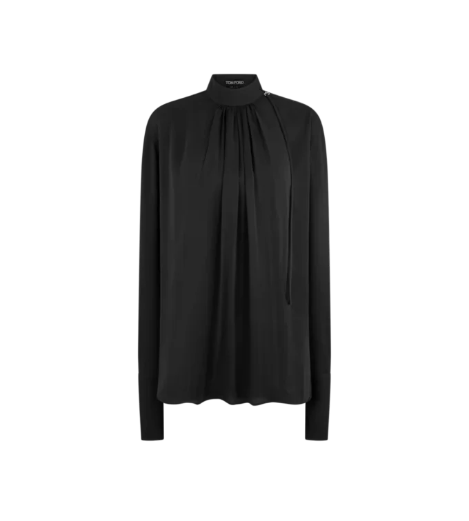 Langärmelige Bluse aus gewaschener Seidengeorgette Langärmelige Bluse aus gewaschener Seidengeorgette