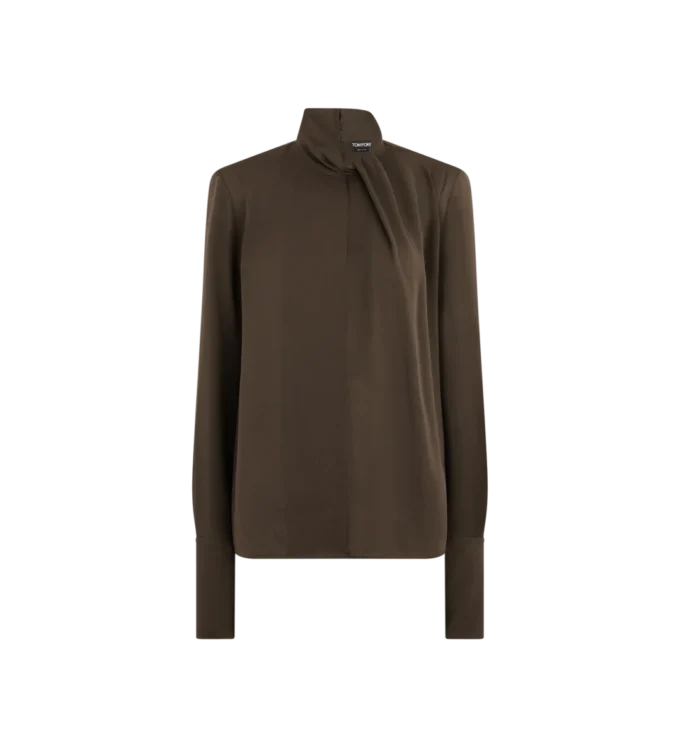 Langärmelige Bluse aus gewaschener Seidengeorgette Langärmelige Bluse aus gewaschener Seidengeorgette