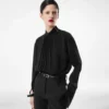 Langärmelige Bluse aus gewaschener Seidengeorgette Langärmelige Bluse aus gewaschener Seidengeorgette