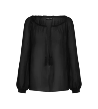 Langärmelige Seidenbluse mit Kordelzug Langärmelige Seidenbluse mit Kordelzug