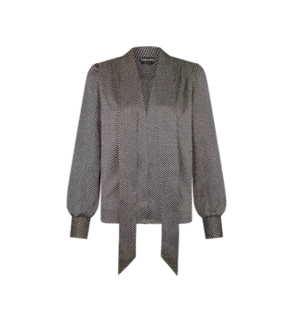 Langärmelige Seidenbluse mit V-Ausschnitt und Lavallière