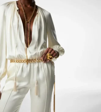 Langärmeliger Jumpsuit mit Raffungen