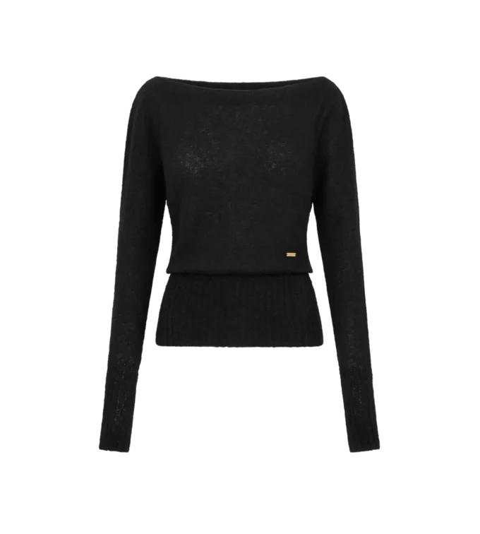 Langärmeliger Strickpullover mit U-Boot-Ausschnitt und Tom Ford-Metallplakette Langärmeliger Strickpullover mit U-Boot-Ausschnitt und Tom Ford-Metallplakette