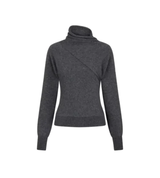 Langärmeliger Strickpullover mit Wickelkragen