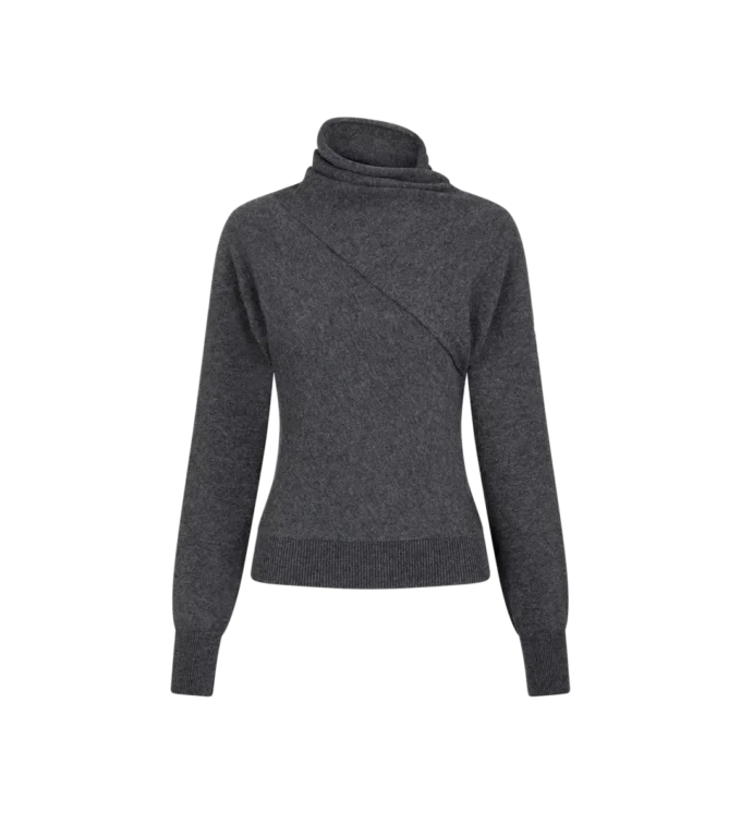 Langärmeliger Strickpullover mit Wickelkragen Langärmeliger Strickpullover mit Wickelkragen