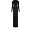 Langärmeliges asymmetrisches Abendkleid mit gedrehtem Rücken Langärmeliges asymmetrisches Abendkleid mit gedrehtem Rücken