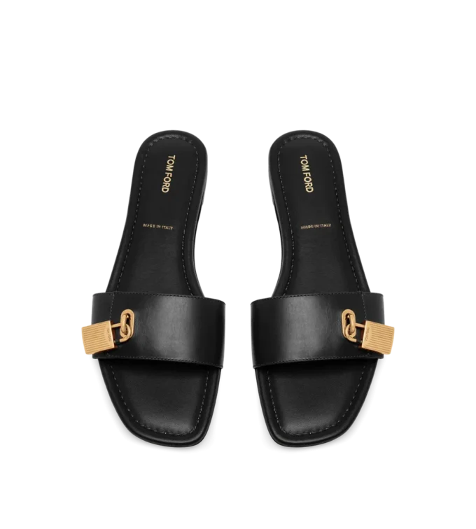 Leder-Pantolette mit Vorhängeschloss Leder-Pantolette mit Vorhängeschloss