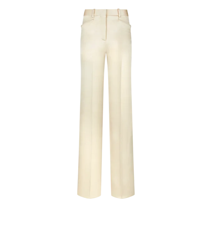 Maßgeschneiderte Bootcut-Hose aus Seide und Wolltwill Maßgeschneiderte Bootcut-Hose aus Seide und Wolltwill