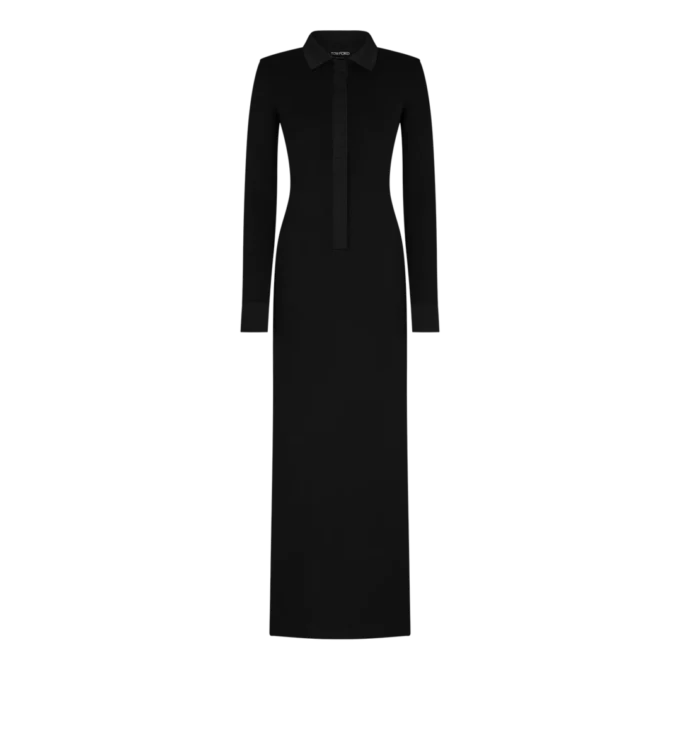 Maxikleid aus Stretch-Wolle mit Vollnadelung