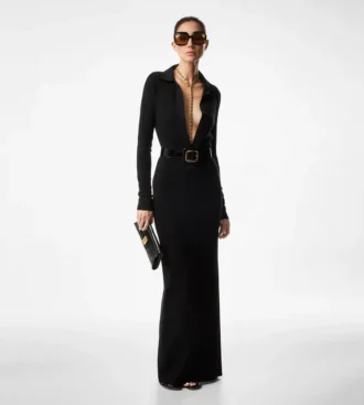 Maxikleid aus Stretch-Wolle mit Vollnadelung