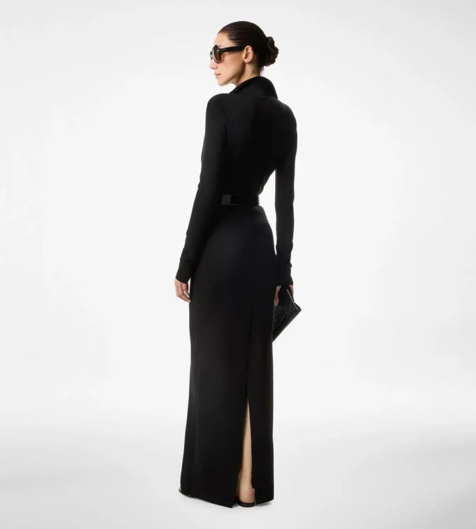 Maxikleid aus Stretch-Wolle mit Vollnadelung