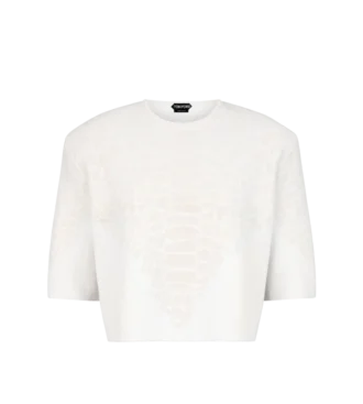 Merino-Kaschmir-T-Shirt mit Rundhalsausschnitt und Python-Detail aus Seidenchenille