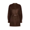 Mini-Hemdkleid aus vollnarbigem Lammwildleder mit Gürtel und Plastron