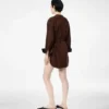 Mini-Hemdkleid aus vollnarbigem Lammwildleder mit Gürtel und Plastron