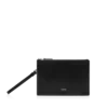 Minimalistische, schmale Tasche aus genarbtem Leder mit Handgelenkband