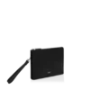 Minimalistische, schmale Tasche aus genarbtem Leder mit Handgelenkband