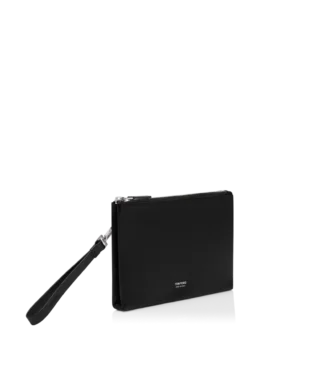 Minimalistische, schmale Tasche aus genarbtem Leder mit Handgelenkband