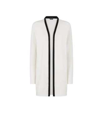 Mittellanger offener Cardigan aus Merino-Piqué mit Satinbesatz