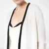 Mittellanger offener Cardigan aus Merino-Piqué mit Satinbesatz Mittellanger offener Cardigan aus Merino-Piqué mit Satinbesatz