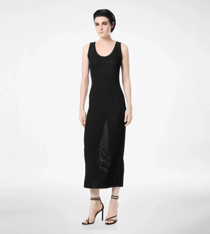 Mittellanges Tanktop-Kleid mit Mikro-Paillettenverzierung Mittellanges Tanktop-Kleid mit Mikro-Paillettenverzierung