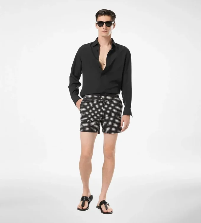 Nylon-Badeshorts mit mittelgroßem Punktmuster
