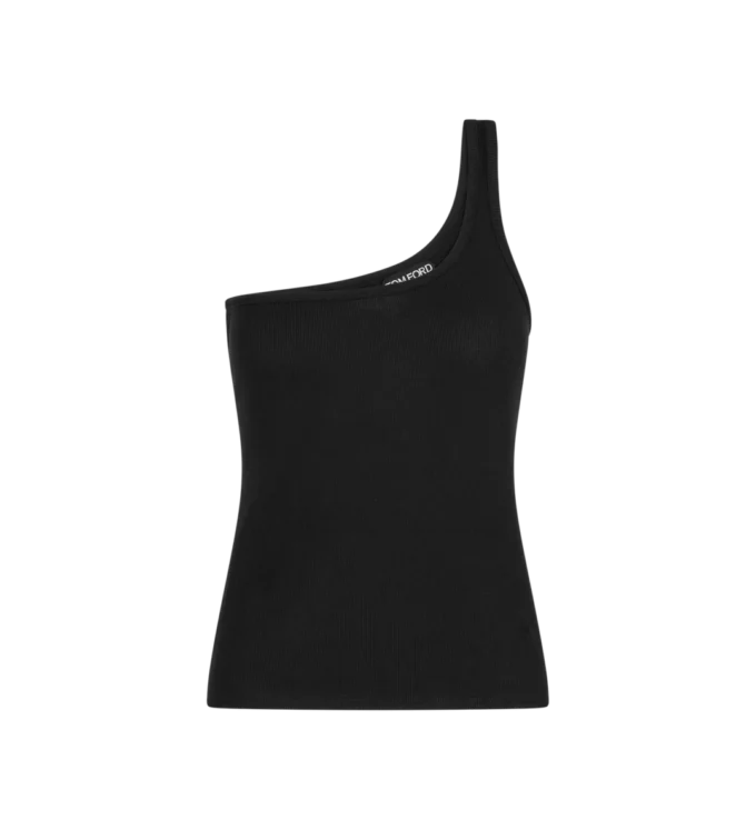 One-Shoulder-Oberteil aus Seidenmischung mit Rippstrick