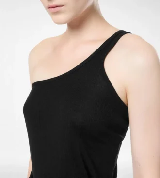 One-Shoulder-Oberteil aus Seidenmischung mit Rippstrick