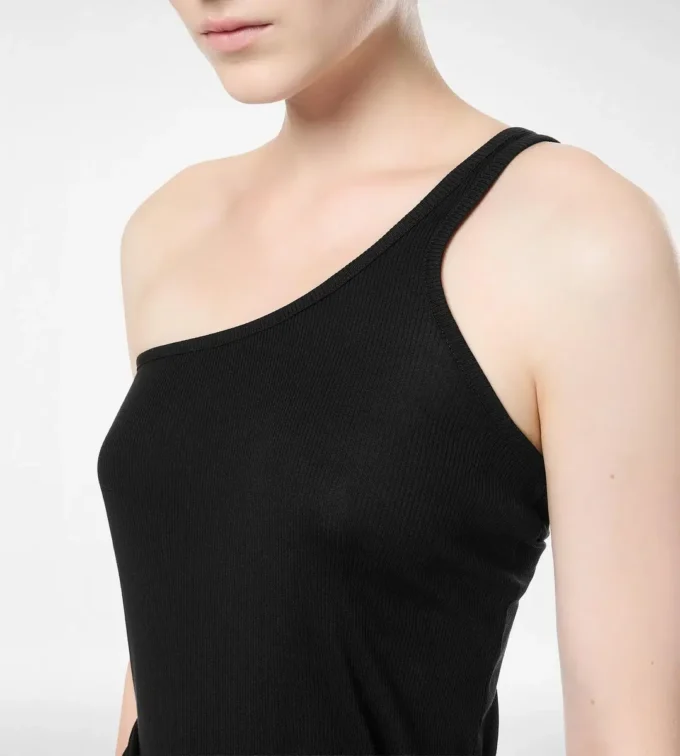 One-Shoulder-Oberteil aus Seidenmischung mit Rippstrick