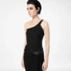 One-Shoulder-Oberteil aus Seidenmischung mit Rippstrick