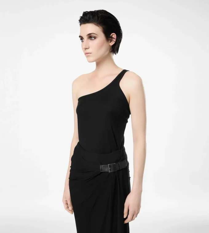 One-Shoulder-Oberteil aus Seidenmischung mit Rippstrick