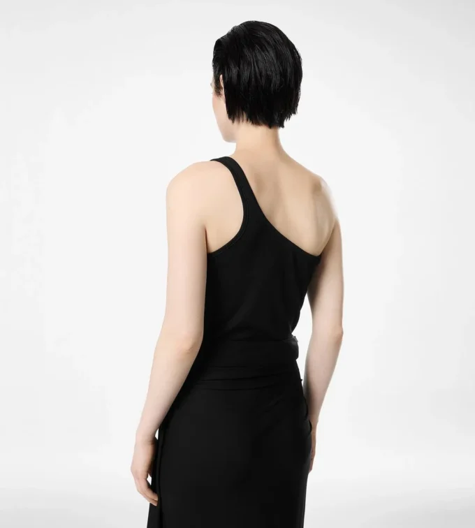 One-Shoulder-Oberteil aus Seidenmischung mit Rippstrick