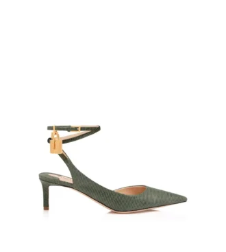 Padlock Slingback aus Wildleder mit Eidechsenoptik