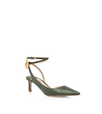 Padlock Slingback aus Wildleder mit Eidechsenoptik