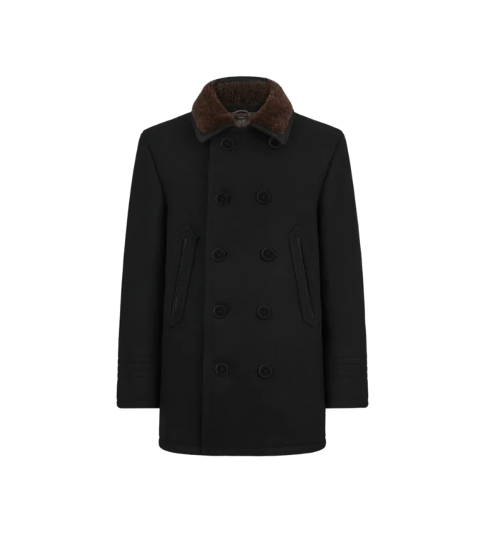 Peacoat aus Melton-Wolle und Lammfell