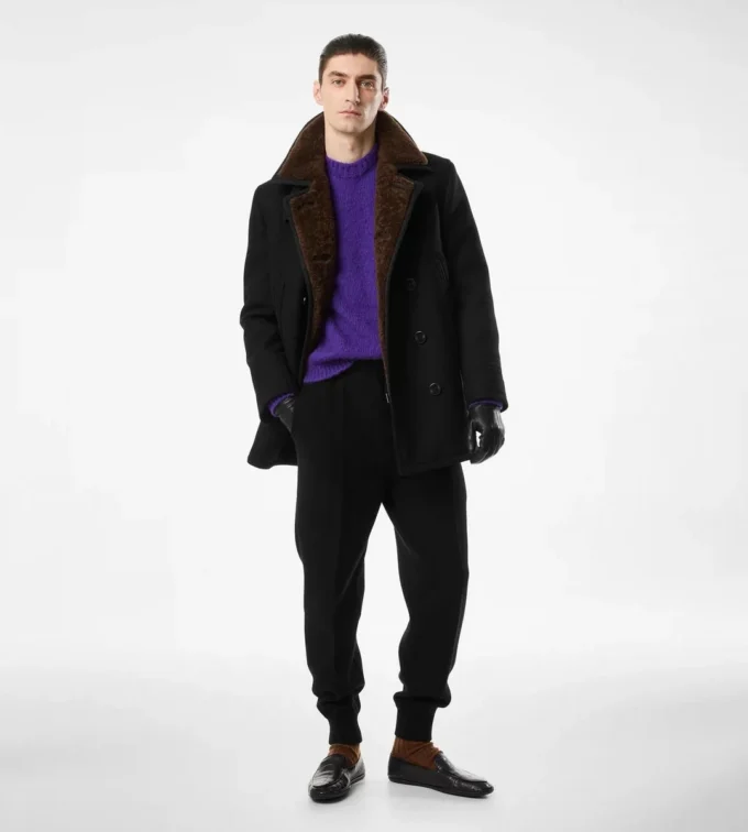 Peacoat aus Melton-Wolle und Lammfell