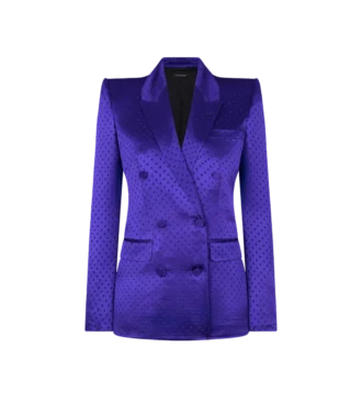 Polka Dot Jacquard Double Breasted Peak Lapel Jacket
